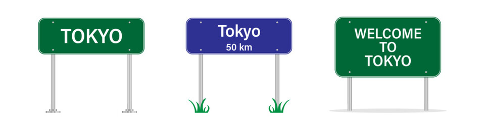 Tokyo road sign. Welcome to Tokyo. Welcome to Japan. Vector illustration