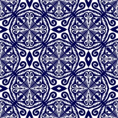 Ikat geometric folklore ornament, Tribal ethnic texture. Seamless striped pattern in Aztec style, Figure tribal embroidery, Scandinavian, Ikat pattern