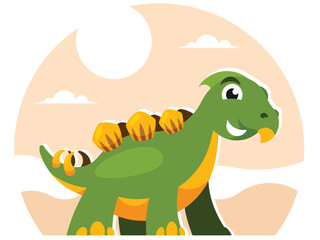 Funny cartoon smiling baby stegosaurus dinosaur. Vector graphics