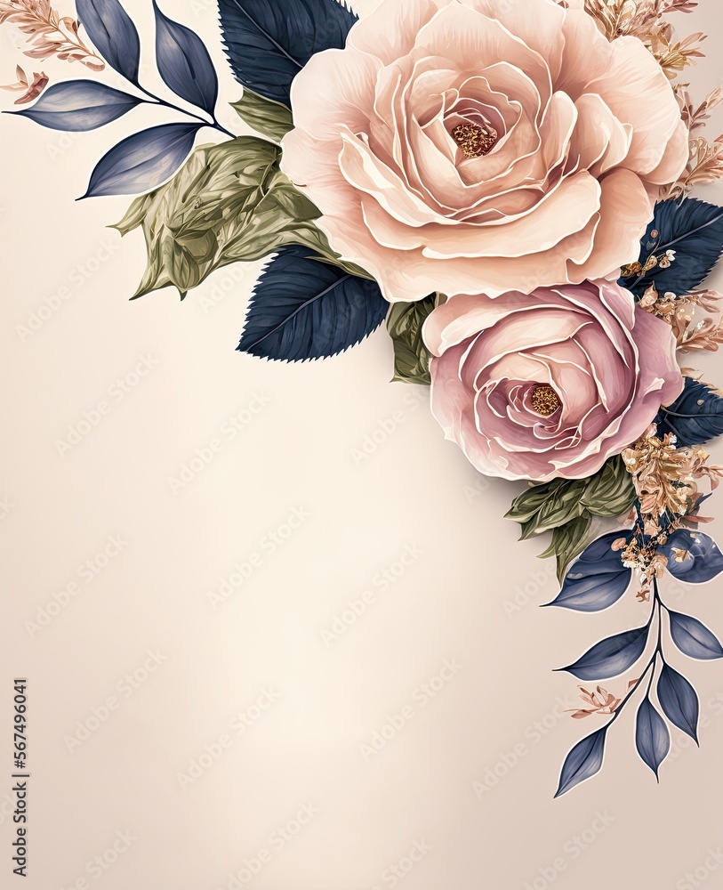 Wall mural Wedding invitation, light rose and dark navy AI assisted finalized in Photoshop by me - Wall murals