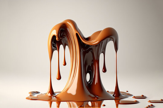 a chocolate liquid swirl with a white background in the foreground and a white background in the background, with a white backdrop.  generative ai