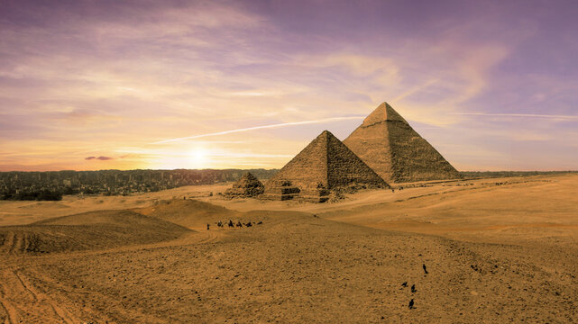 Magnificent view of the pyramids of Giza in Cairo