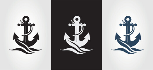Anchors icon. Anchor in sea. Nautical symbol. Simple anchor. Simple shape for design logo, emblem, symbol, sign, badge, label, stamp.