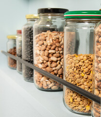 Jarred dried goods on shelf 