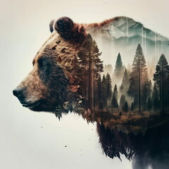 bear head, bear in the forest, mountains