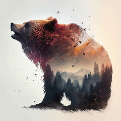 roaring bear in the forest