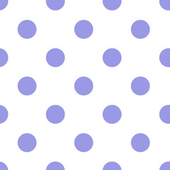 Polka dot seamless pattern in purple and white. Minimal fashionable design. Purple Polka dots trendy on white background, tile. For fabric pattern, card, decor, wrapping paper