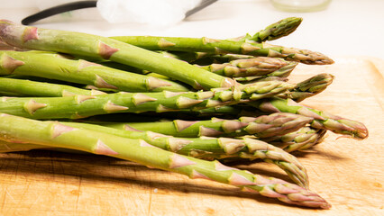 close up of  raw asparagus 