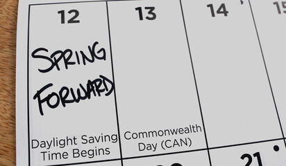 Calendar reminder to spring forward for Daylight Saving Time when clocks move forward one hour