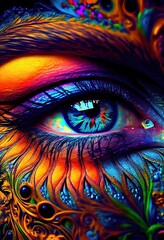 Vibrant and Consciousness-Expanding Macro Photography of a Psychedelic Eye. Generative ai