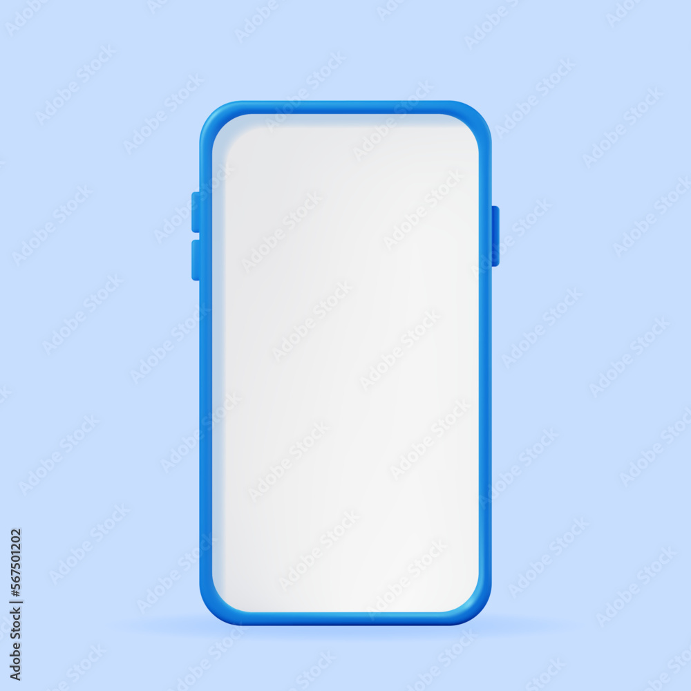 Aufkleber 3d realistic smartphone with empty screen. front view smart phone mockup render. 3d telephone blue c