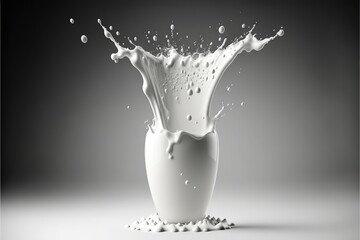  a milk splashing out of a white vase on a gray background with a black and white background and a white background with a black and white background.  generative ai