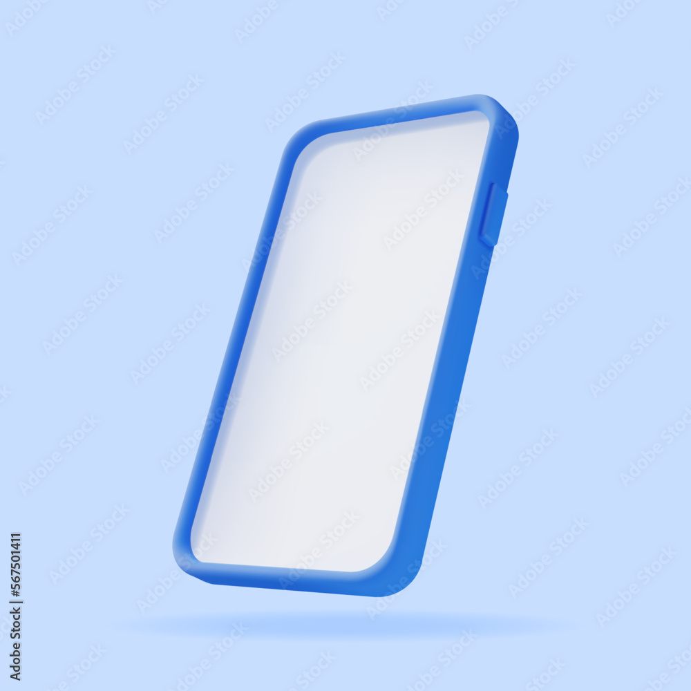 Poster 3d realistic smartphone with empty screen. front view smart phone mockup render. 3d telephone blue c