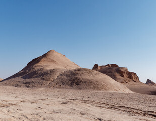 View of the water and soil erosion-shaped desert formations in Dasht-e Lut Desert, Iran	