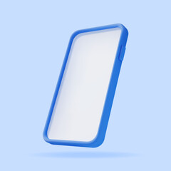 3d Realistic Smartphone with Empty Screen. Front View Smart Phone Mockup Render. 3D Telephone Blue Color. Modern Mobile Gadget Device Icon. Vector Illustration
