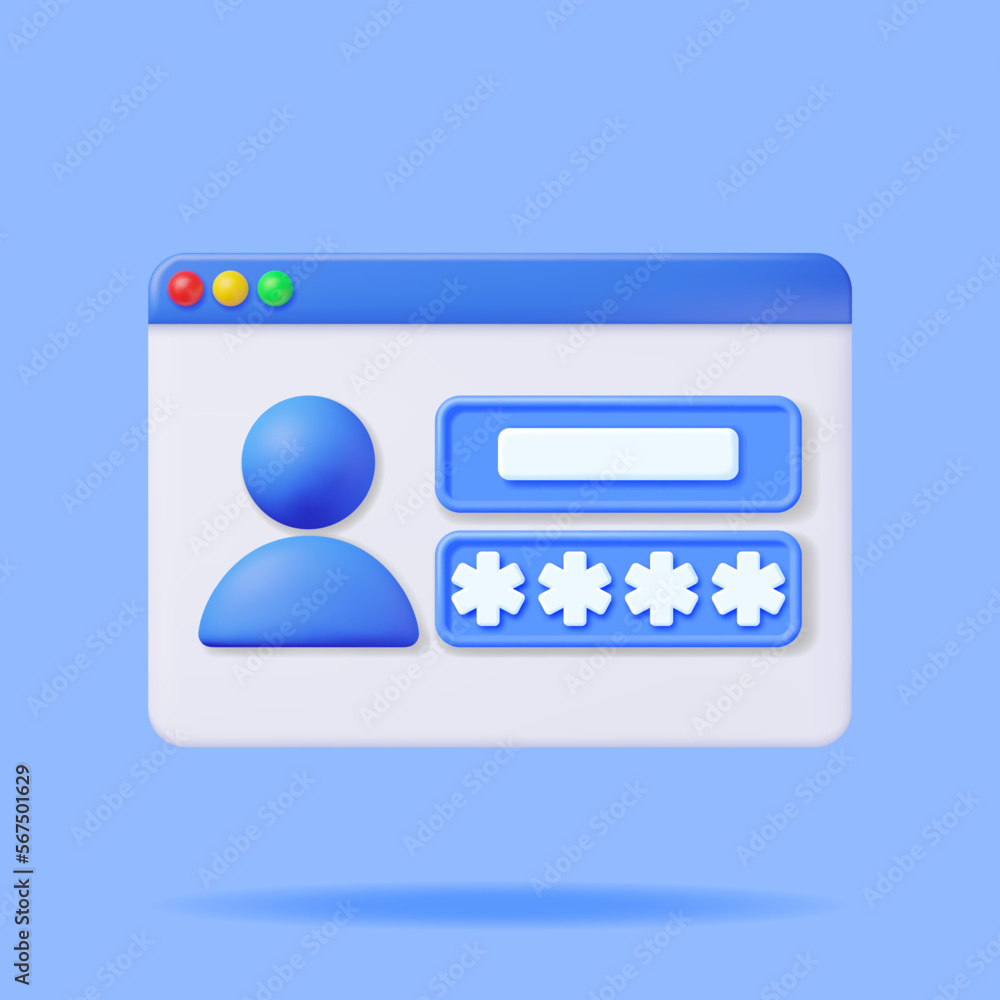 Aufkleber 3d user login form page isolated. render password hidden stars in sign in account. computer data pro