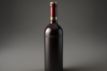  a bottle of red wine with a gold cap on a gray background with a shadow effect to the bottom of the bottle and bottom half of the bottle.  generative ai