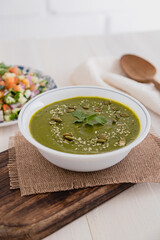 Bowl of green spincah soup