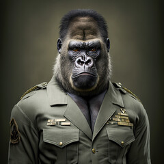 Portrait of a Gorilla dressed in officer's clothes