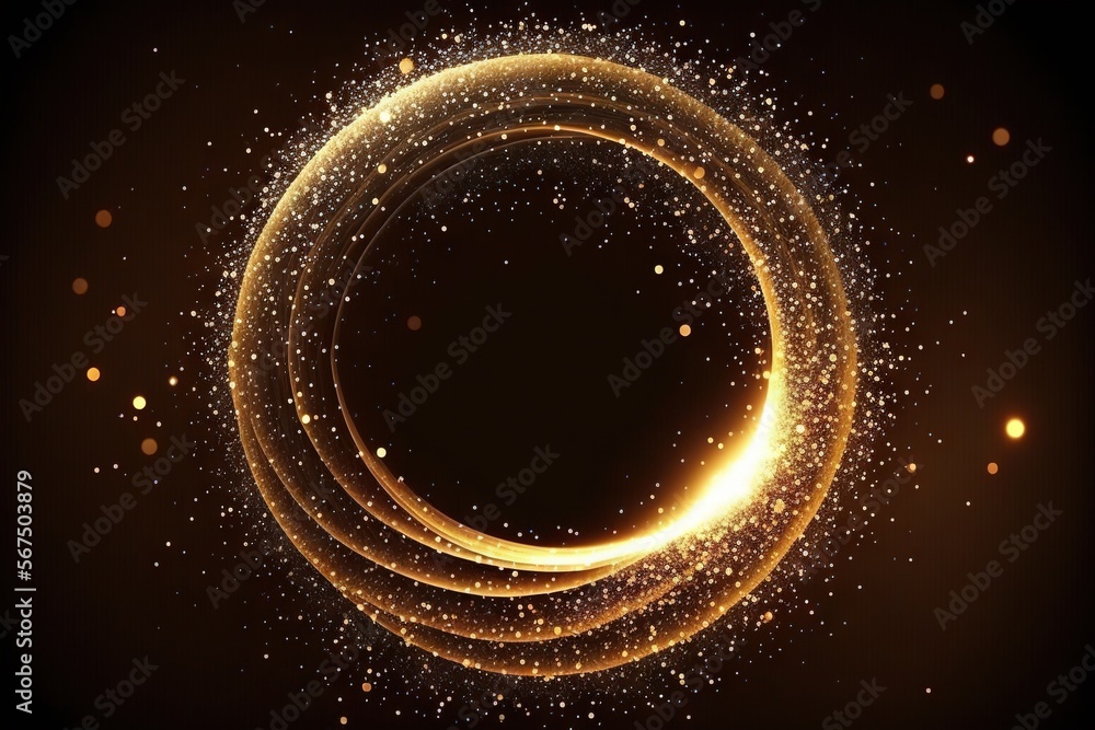 Poster a golden circle with sparkles on a black background generative ai