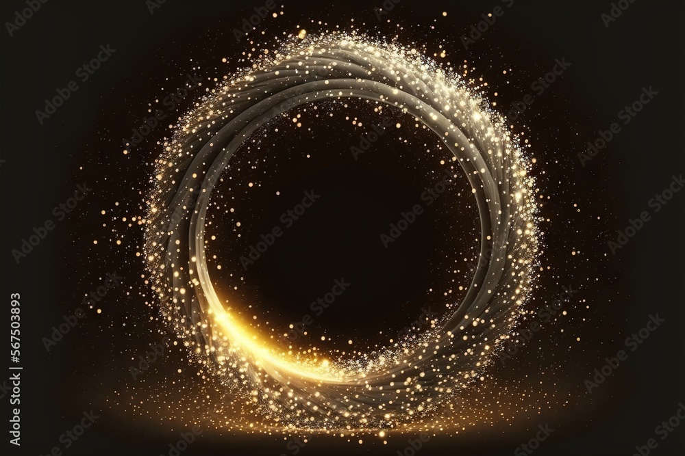 Poster a golden circle with sparkles on a black background illustration of a golden circle with sparkles on