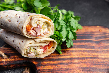 doner kebab shawarma meal food snack on the table copy space food background rustic top view