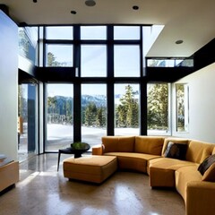 Lavish living room interior design with spacious windows