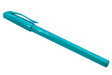 Blue ballpoint pen school write isolated on the white background