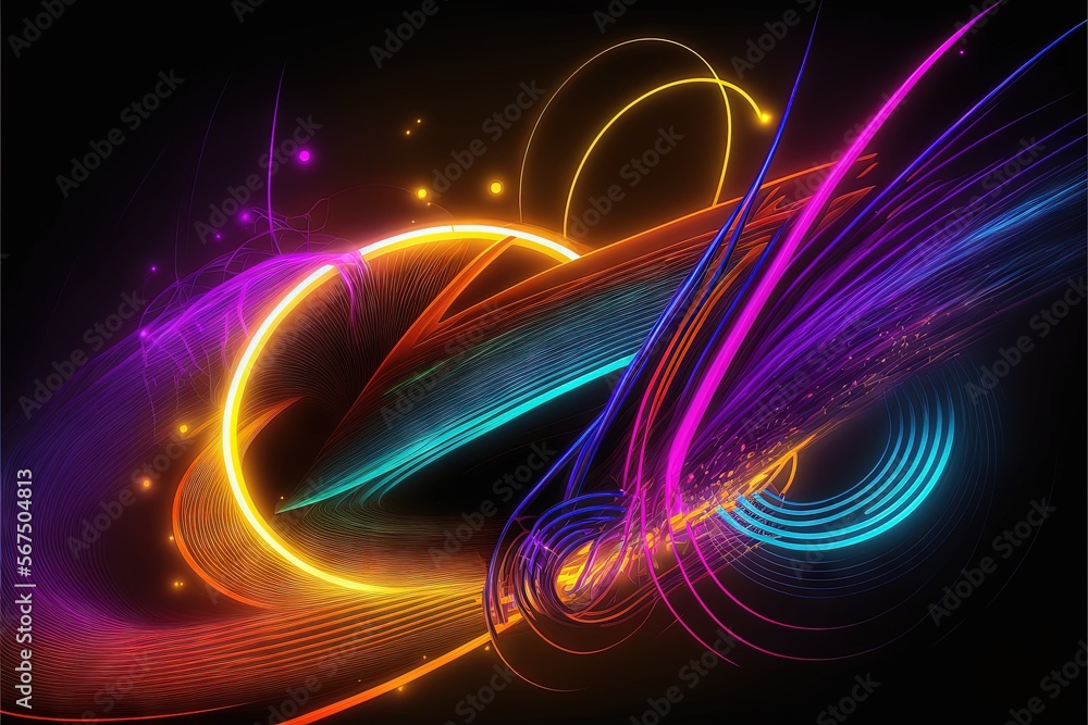 Poster a colorful abstract background with lines and swirls on a black background with a black background a