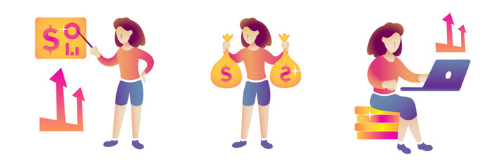 set of finance, economy and trading related concepts (Online finance, profit, market research) market recovery and gain vector illustrations.