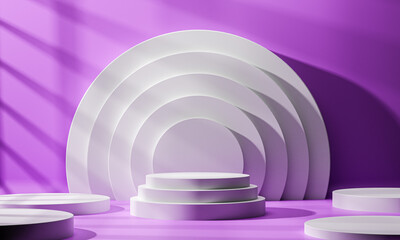 Purple themed scene, suitable platform for cosmetics and shopping advertisement background 3D render, 3D illustration.
