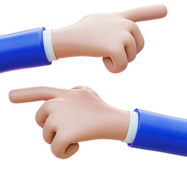 Cartoon hands points at something, selects or clicks right and left side. 3D illustration, 3D render.