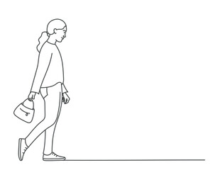 Girl walking slowly. Slow woman.