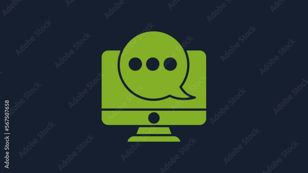 Poster yellow new chat messages notification on monitor icon isolated on blue background. smartphone chatti