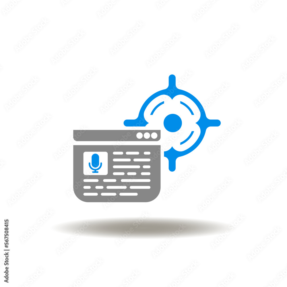 Poster vector illustration of website with microphone and aim. icon of public relation pr. symbol of web pr