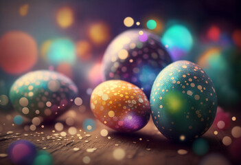 Fototapeta na wymiar Vibrant AI-Generated Easter Eggs: A Bright and Blended Pastel Background of Glowing Glitter and Neon Hues