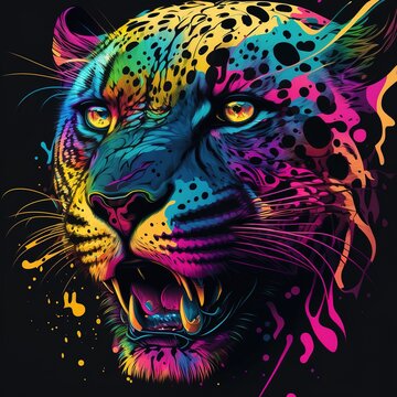leopard head tattoo color illustration