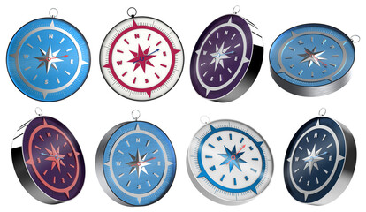 3d compass collection metal colored on reansparent background