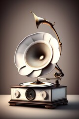 Antique gramophone, Isolated white background, Music Player - generative ai