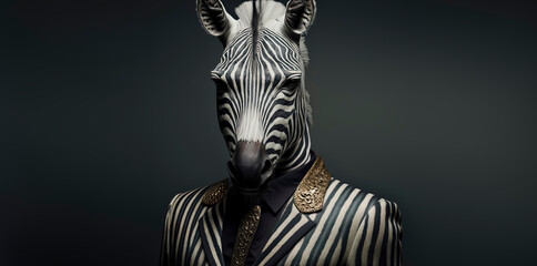 Zebra dressed in a formal business suit. anthropomorphic businessman. Generative AI