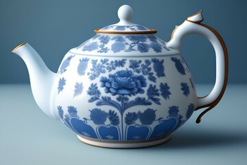 Antique teapot, Blue old pot on Isolated White Background - generative ai