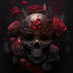 dark creepy valentines skull roses, concept art illustration 