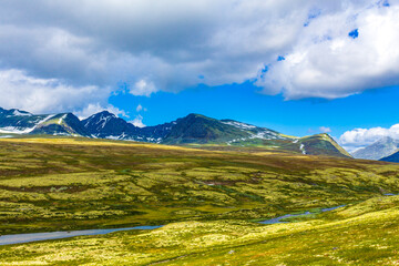 Beautiful mountain and landscape nature panorama Rondane National Park Norway.