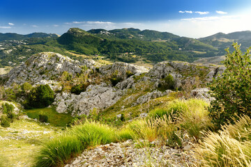 Fototapeta na wymiar Scenic landscape of mountain valley in Lovcen National Park, Montenegro