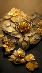 Fototapeta premium Luxury golden flower decorative background. Beautiful precious metal floral art. Generative AI.