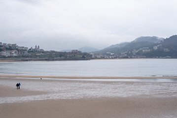 la concha beach in san sebastian a quiet winter morning