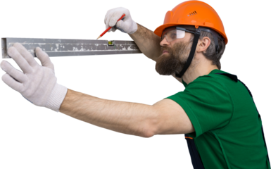 An electrician installs sockets in the apartment. A guy in an orange helmet and overalls makes electrics in the house.