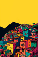 Favela Brazil illustration, Yellow, rio Janeiro community 