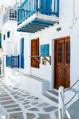 White houses on streets of Mykonos Town