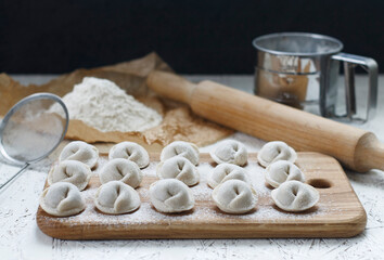 Dumplings. Traditional dough dish. White background.